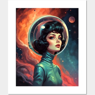 Retro Astronaut Girl Posters and Art
